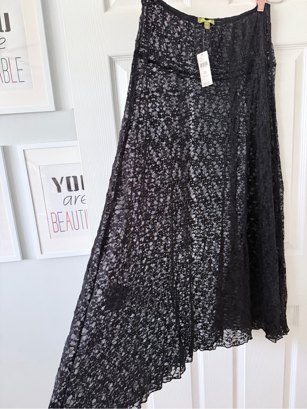 Celandine Black Lace Asymmetric Midi Skirt - Women NWT